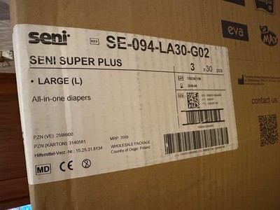 Seni Super Plus Inkontinenzwindeln Large, 3 x 30 Stück, ungeöffneter Karton