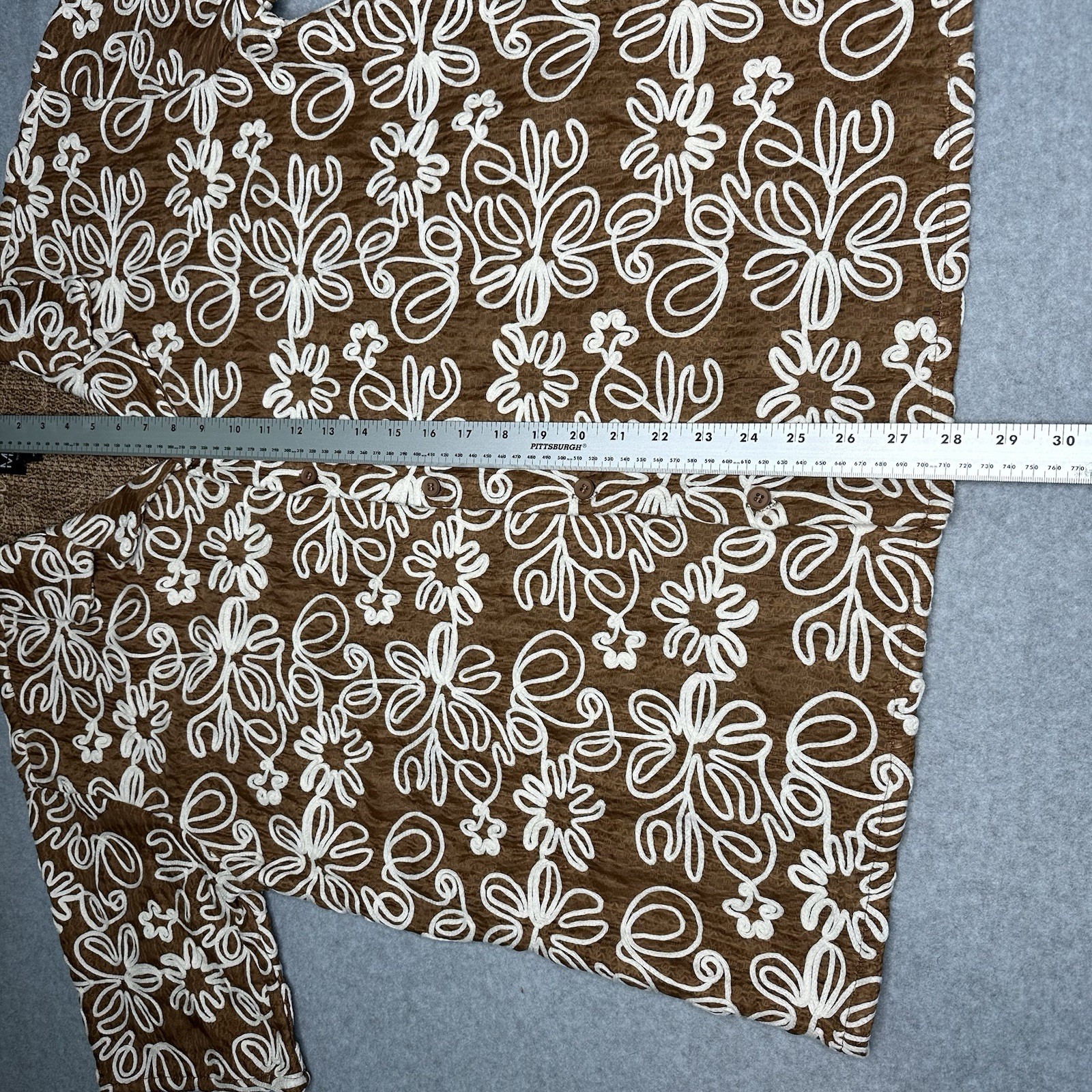 Boohoo Man Button Shirt Men's Brown Floral Hawaiian Collar Brown White XL