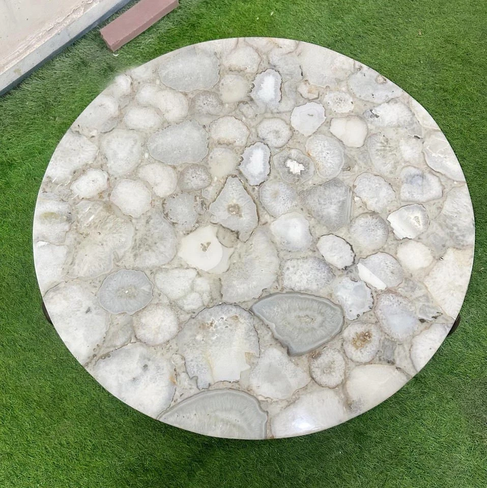 White Agate Coffee Table Top – Natural Gemstone Slab, Luxury Crystal Stone Decor - Image 3 of 4