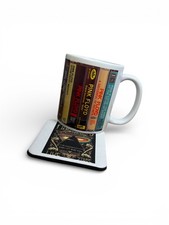 Pink Floyd retro cassette tape discography coffee mug and coaster