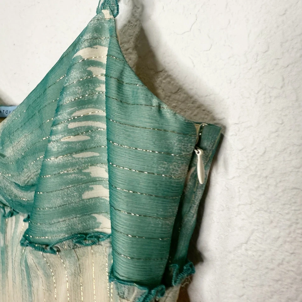 Mini Vestido Antonio Melani Y2K Seda Hada Océano Brillante Babydoll Cintura Imperio Foto 3 de 4