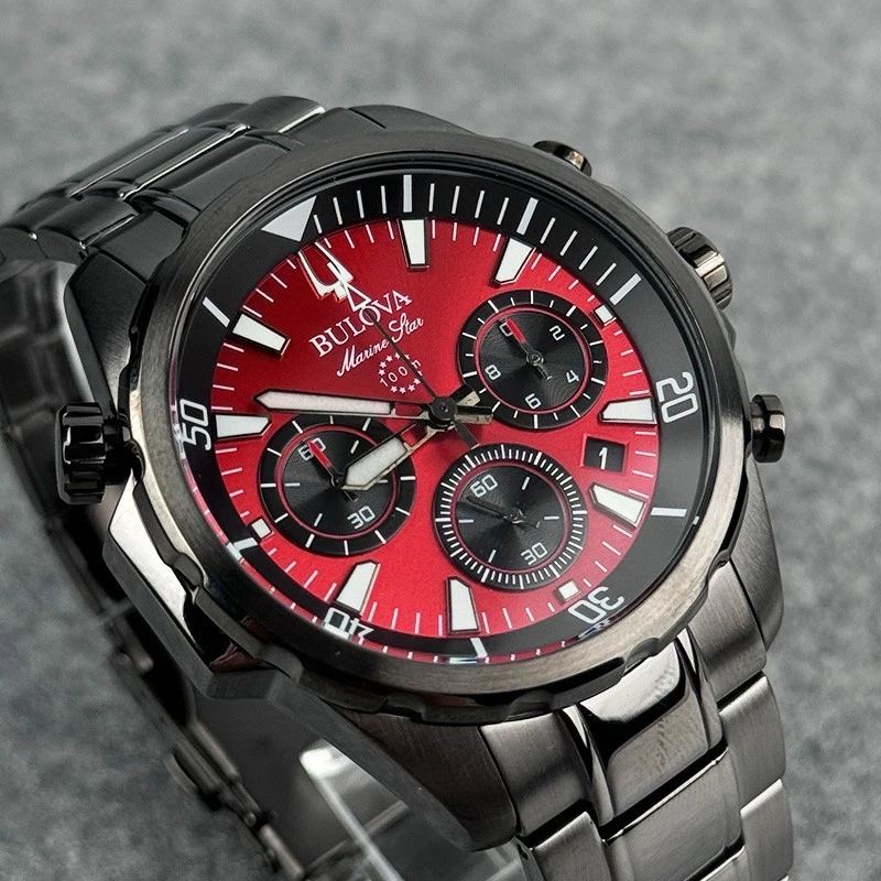 Bulova Marine Star 98B350 Men's Chronograph 43mm Red Dial Quartz Watch - Image 4 of 4