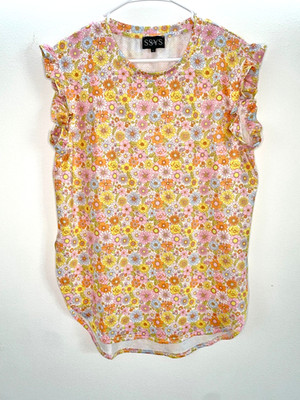 SSYS The Label Large Pretty Retro Floral Print Ruffle Shoulder Hi-Lo Active Tank