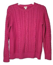 L.L.Bean Women's Size Medium Pink Cable Knit Crewneck Pullover Sweater