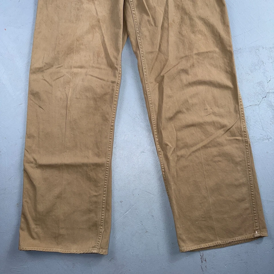 VTG 40s WWII Button Fly Cotton Military Trousers Chino Khaki Distressed 28x31 - Image 3 of 4