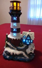 Holiday Living Fiber Optic Lighthouse Christmas Village 13" Lights up, tested