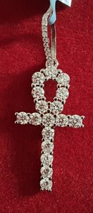 Authentic 2.89 Ct Vvs D Moissanite Ankh Cross Pendant 14K Gold Plated 925 Sterling Silver