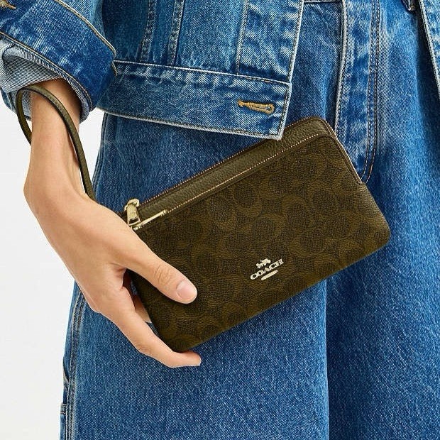 NWT Coach CX161 Double Zip Wallet Signature Canvas Clutch Wristlet