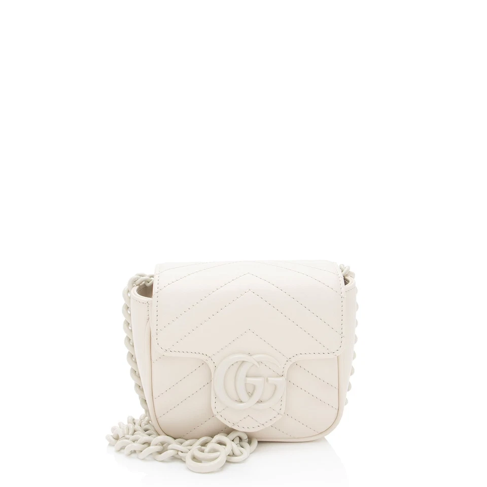 Gucci Matelasse Leather GG Marmont Monochrome Square Chain Belt Bag