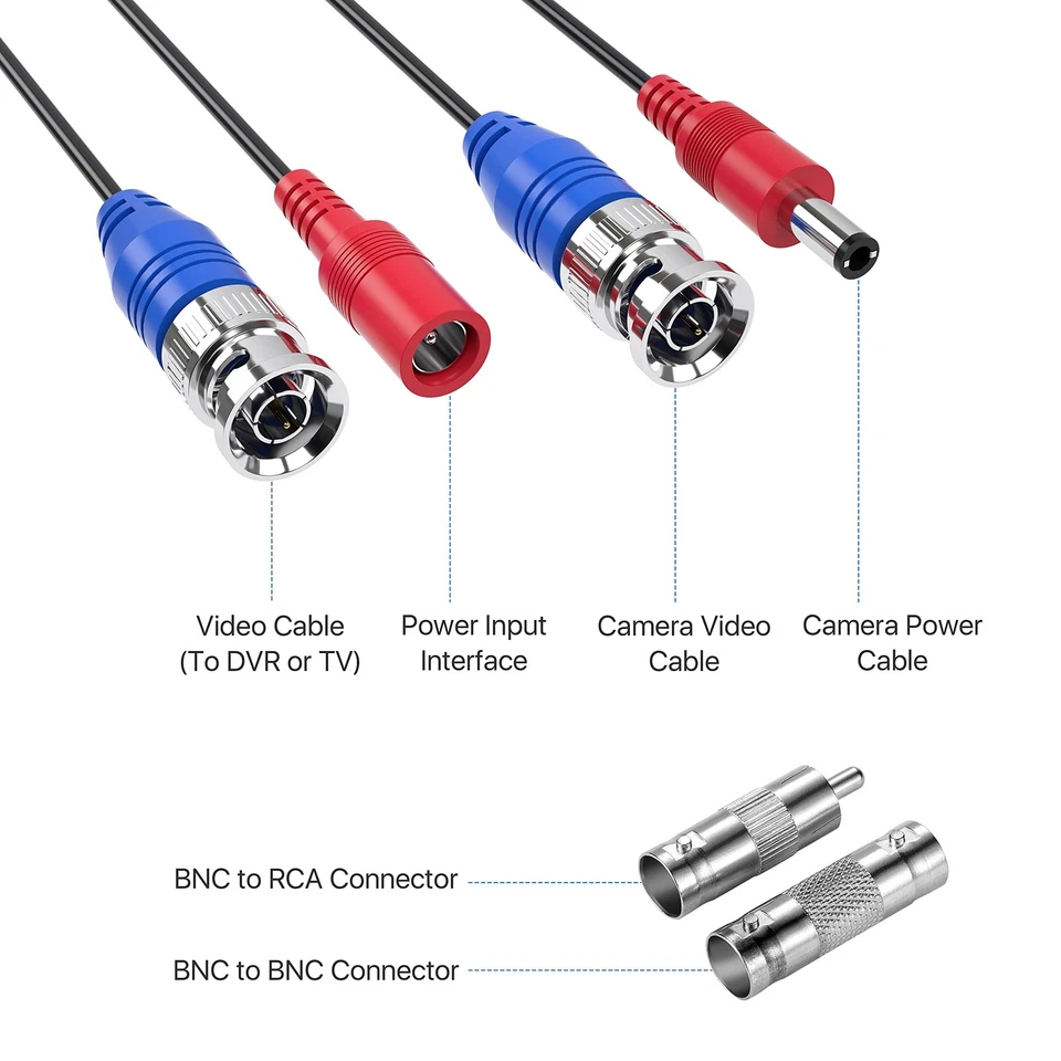 4 Pack 100ft 30 Meters 2-in-1 Video Power Cable BNC Extension Surveillance Ca... - Image 3 of 4