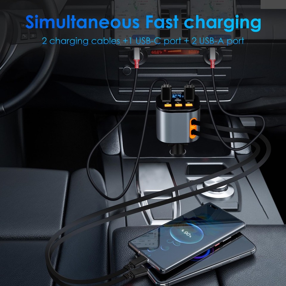 Retractable Car Charger,5 in 1 Fast Cars Phone Charger Small, Black | eBay