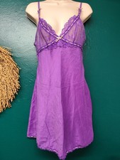 Elle McPherson Intymne Fioletowe Babydoll Slip Chemise M UK 10 12 Bawełna Jedwab 