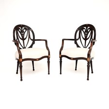 Pair of Antique Edwardian Inlaid Mahogany Carver Armchairs