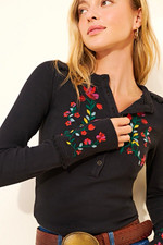 Free People XS Black Knit Henley Top Long Sle...
