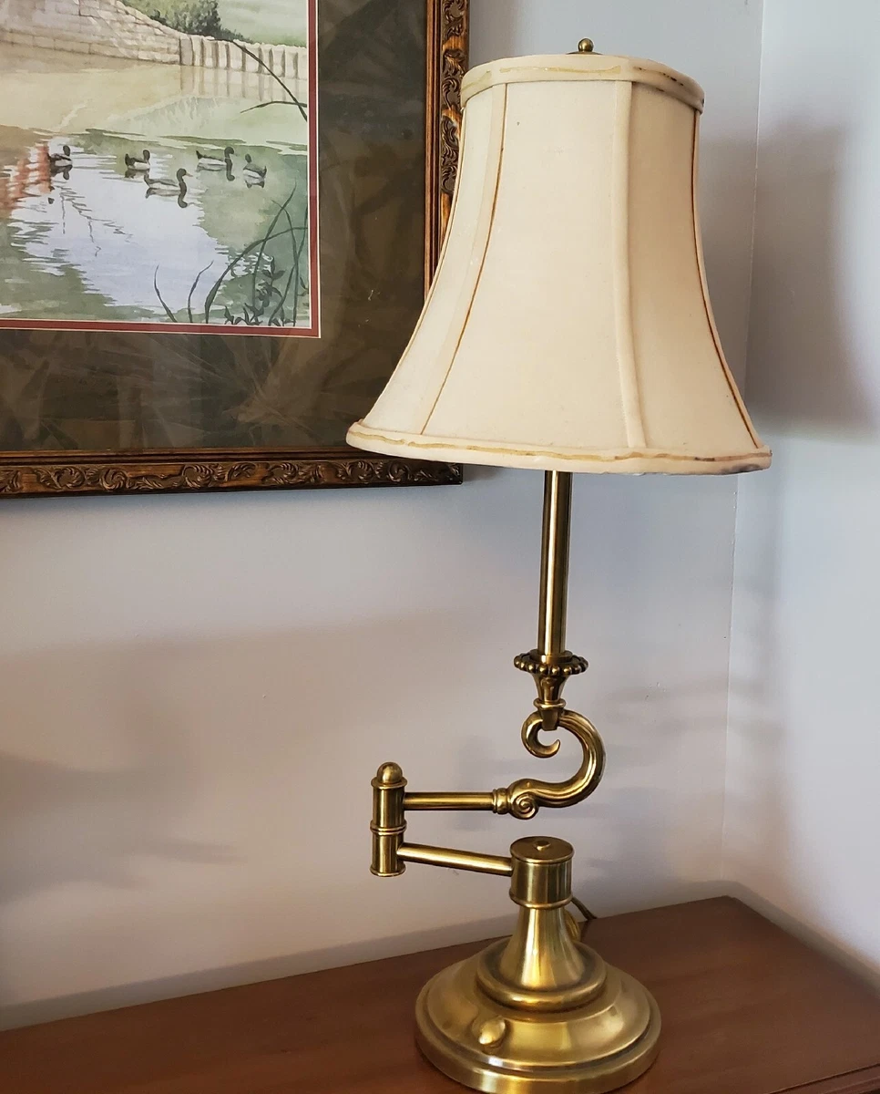Stiffel Swing Arm Brass Table Lamp with Original Shade 25