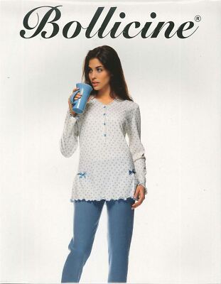WOMEN'S THERMO COTTON PAJAMAS V-NECK PATTERN BUTTONS BOW BUBBLES ART.NINFA