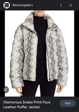 $376 Glamorous Women's Gray Snakeskin Faux Leather Puffer Jacket Coat Size M