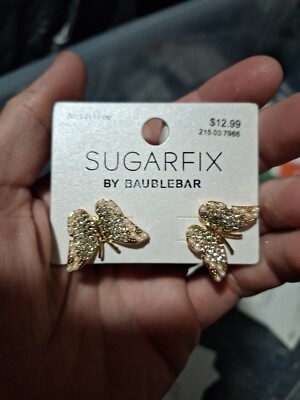 New 1 Pair SUGARFIX EARRINGS by BAUBLEBAR NICKEL FREE - BUTTERFLY Crystals Pearl