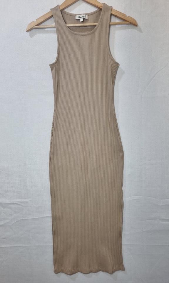 MISS SHOP Ribbed bodycon dress Size XS Midi/as new condition/stretch/nude-tan