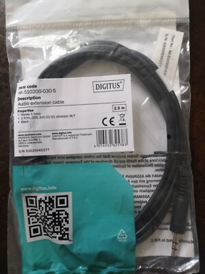 DIGITUS Audio 3,5mm Klinkenkabel Verlängerung Schwarz Jack M/W 2,5m 