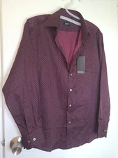 Hugo Boss Printed Red & Black Regular Fit Shirt Sz Med 39-40, 15-15.5  NWT