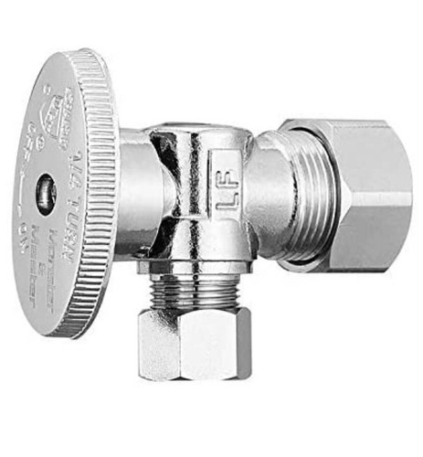 NEW 1/4 Turn Angle Shut-Off Ball Valve, 1/2 Inch Copper Pipe x 3/8-in OD, 1-Pack