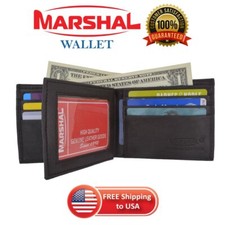 Men's Brown Genuine Leather Bi-Fold Credit Card ID Wallet New