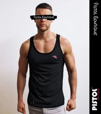 Pistol Boutique Men's Black Plain Chest Logo Badge Singlet Vest Top Tank