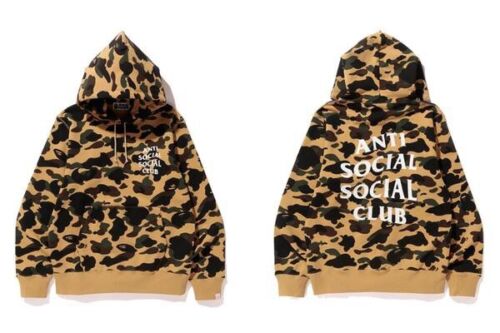 Bape x Anti Social Social Club Yellow Camo Hoodie Pullover Size Small - Picture 1 of 2