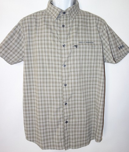 hansen shirt mens l button down short sleeve vented gray brown