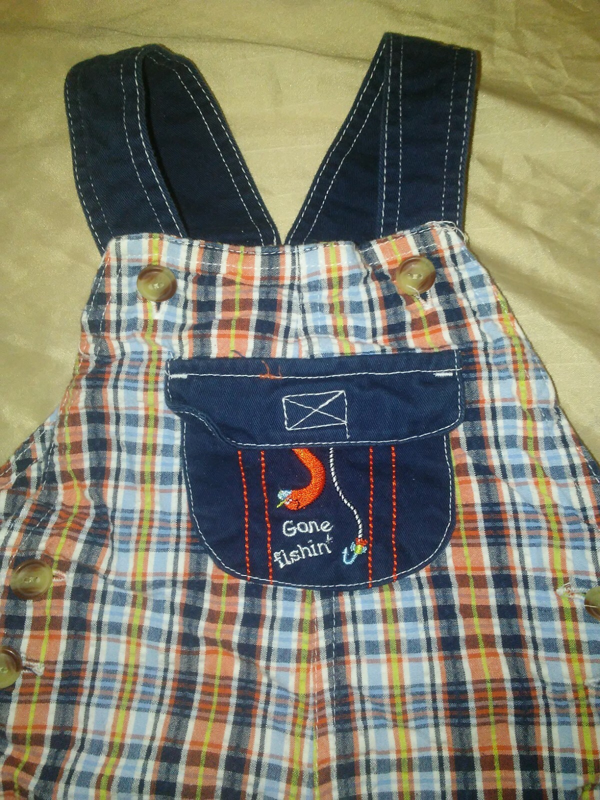 Vintage Baby Boy Plaid Overalls Bib Shorts Gone Fishi… Gem