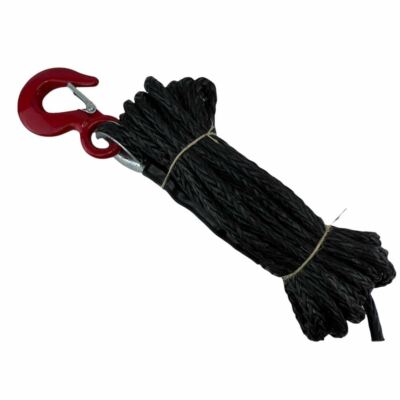 10 mm schwarz Dyneema SK75 synthetisches 12-strängiges Windenseil mit Haken - Länge wählbar