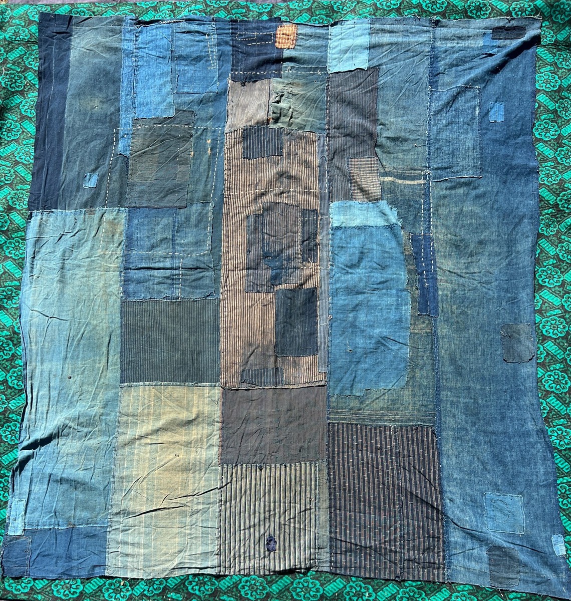 BORO Japanese Vintage Indigo pattern dyed rag Cover mat Patchwork