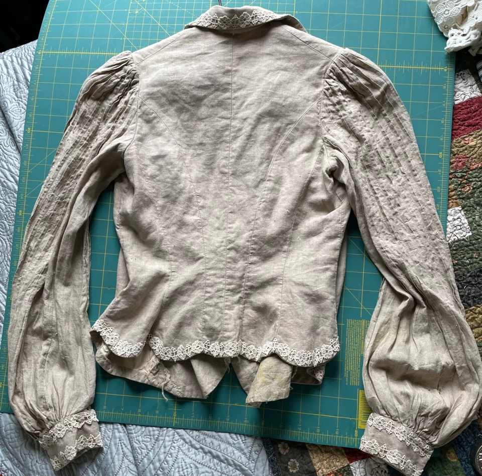 Старинный эдвардианский зеленый льняной Gibson девочка куртка кружевная отделка 1900-х - Изображение 2 из 4