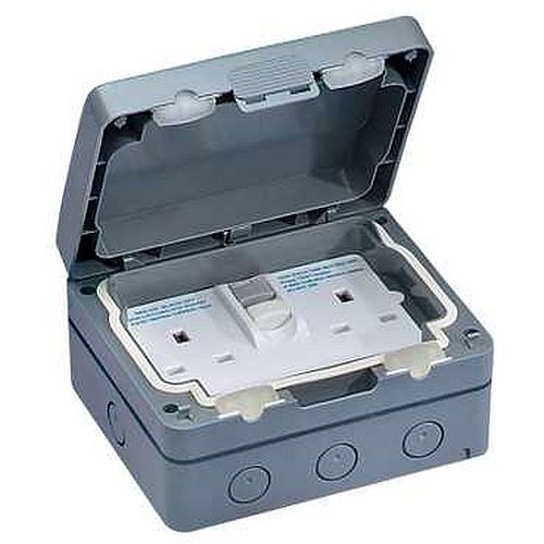 Schneider / Get Ip66 2 Gang Weatherproof Outdoor RCD Twin Double Socket