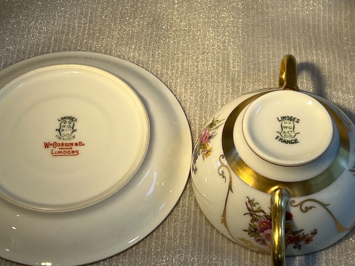 フランスブロカント お皿2枚 Limoges EX 4-place Vintage French Limoges Two-Handle Bullion / Broth