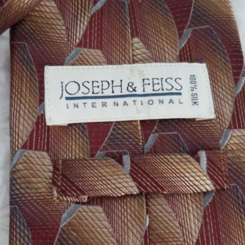 Joseph & Feiss Mens Tie Brown Geometric 100% Silk Classic Necktie Wide 3 7/8 in - Picture 4 of 7