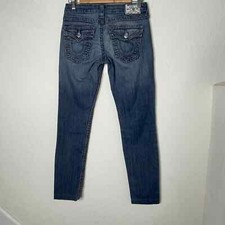 True Religion SKINNY Womens Jeans Size 27 Blue Stretch Made In USA *re-hemmed