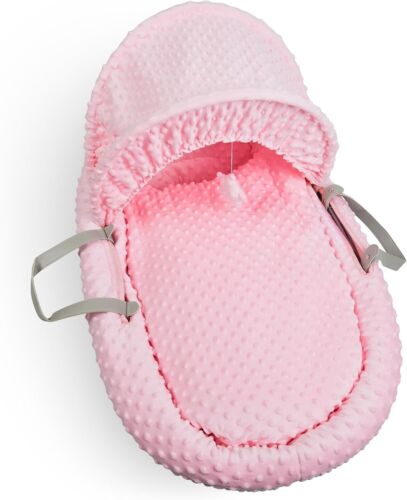 Luxus Moseskorb gepolstert Weide Baby Komplettset Schaukelständer grau Griff/rosa - Bild 4 von 4
