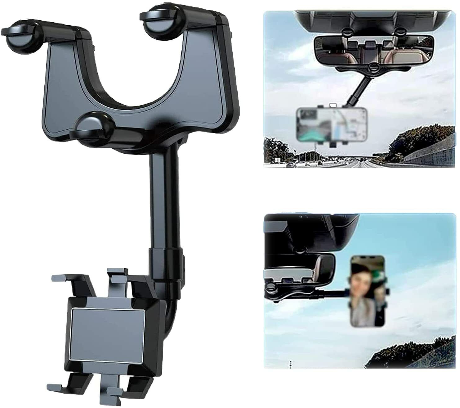 360 Rotatable and Retractable Car Phone Holder - Rear View Mirror Phone Holder