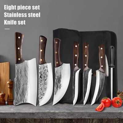 Handmade Hand FORGED DAMASCUS STEEL CHEF KNIFE Set Kitchen 7 Knives Set