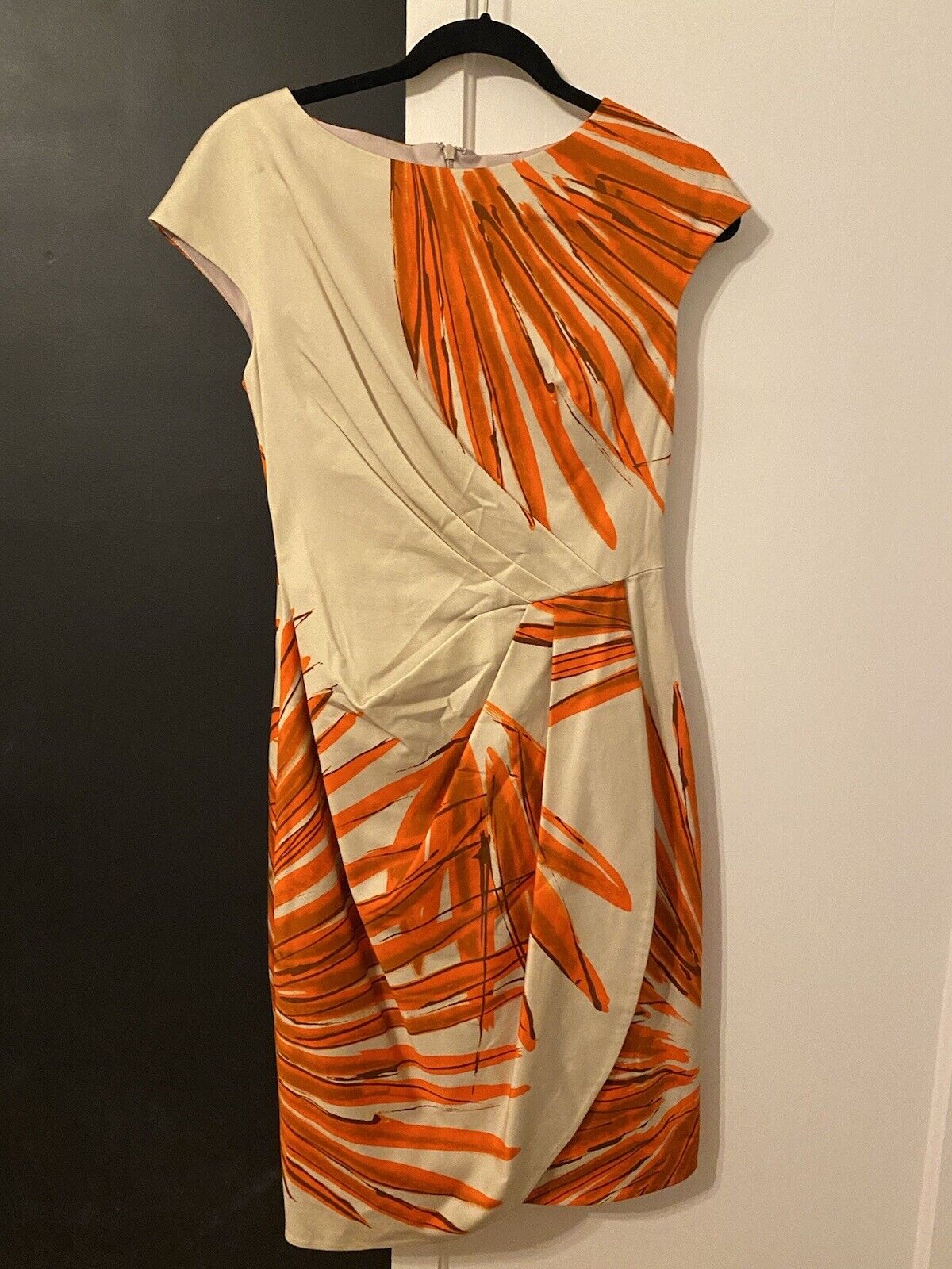 Lela Rose Dress Beige Orange Floral Cotton Size 6 - image 1
