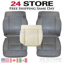 For 2004-2008 Ford F-150 XLT Driver Passenger Bottom Top Leather Seat Cover Gray