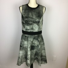 Mossimo Fit & Flare Dress Size M Womans Black Gray White Sleeveless Crew Neck