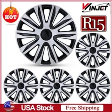 4PCS 15" Hubcaps Snap On Full Wheel Covers fit R15 Tire &Steel Rim Silver Black