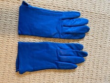 Women Real Leather Blue Gloves Size S