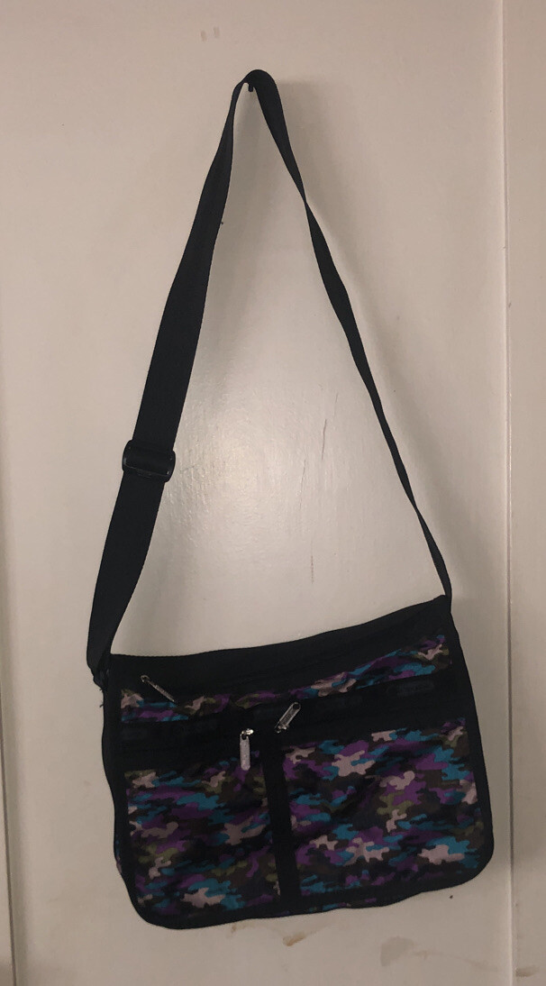 LeSportsac Purple Camo Nylon Crossbody Shoulder Bag Gem