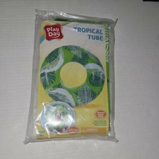 Play Day Inflatable Tropical Tube Float 31  Dia 8.5  H Ages 9 Red or Green u pick