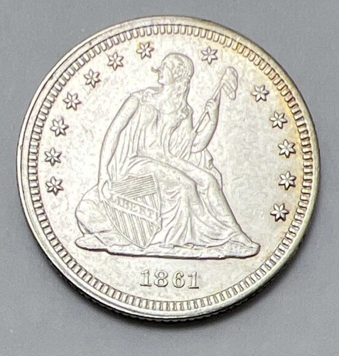 1861 P Philadelphia Seated Liberty Silver Quarter Dollar Quar. Dol. Civil War