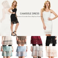 Women's LACE Trim Solid Slip Extender with Adjustable Strap Camisole Dress